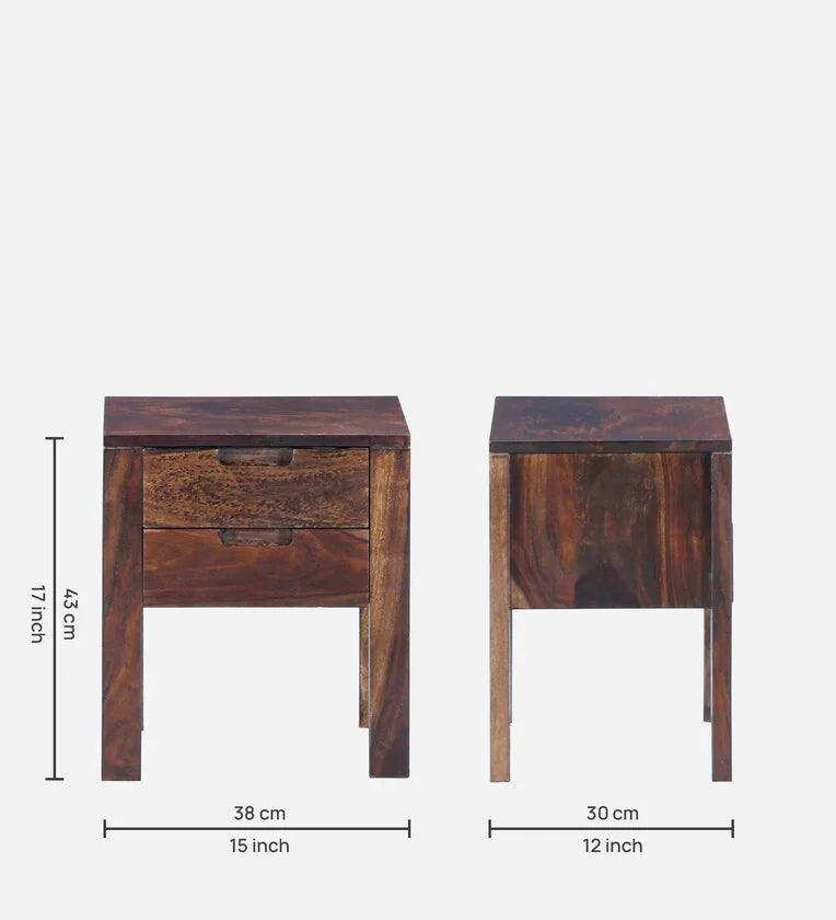 Sheesham Wood Bedside Table in Scratch Resistant Provincial Teak Finish With Drawers - Ouch Cart