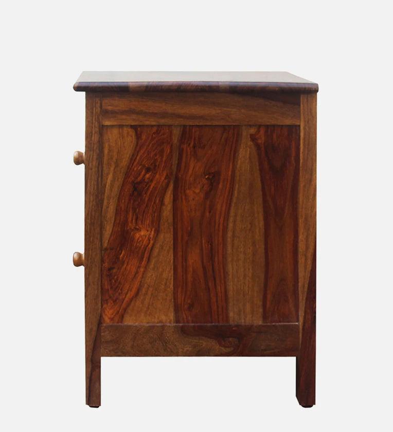 Sheesham Wood Bedside Table in Teak Finish with Drawers - Ouch Cart