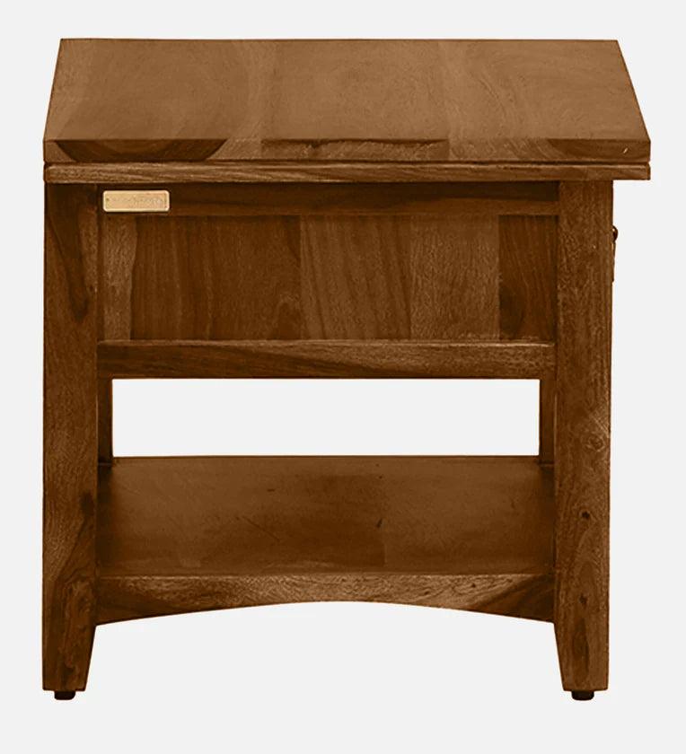 Sheesham Wood Bedside Table in Scratch Resistant Provincial Teak Finish With Drawer - Ouch Cart