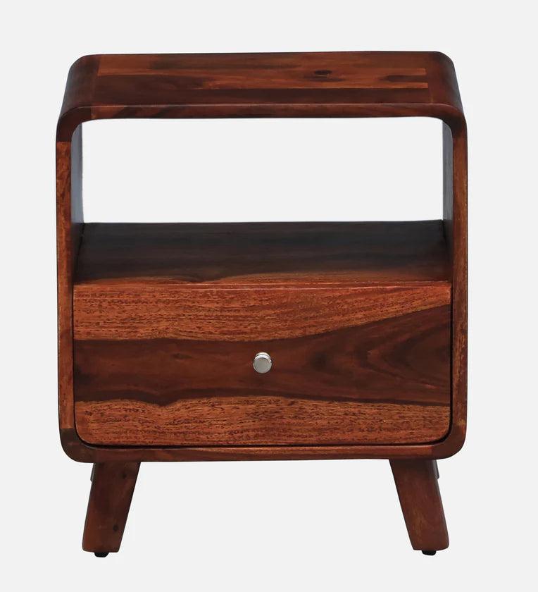 Solid Wood Bedside Table In Scratch Resistant Honey Oak Finish With Drawer - Ouch Cart