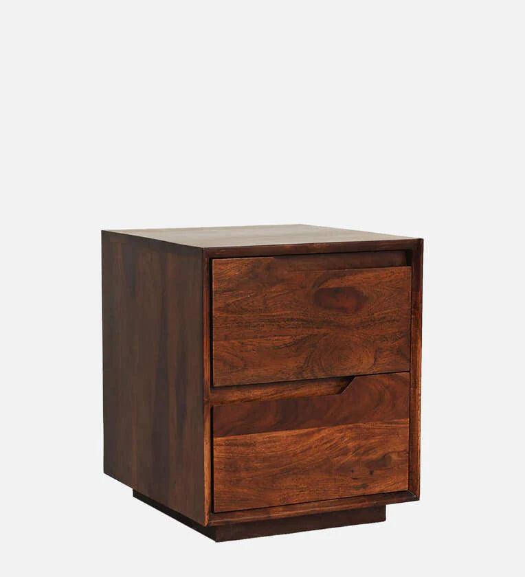 Solid Wood Bedside Table With Drawers in Walnut Finish - Ouch Cart