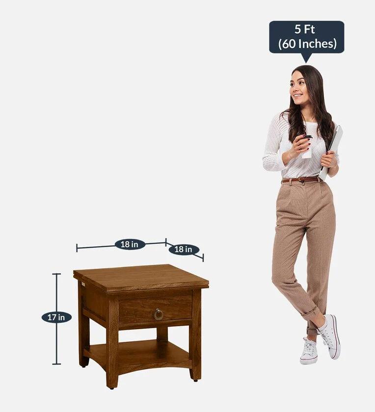 Sheesham Wood Bedside Table in Scratch Resistant Provincial Teak Finish With Drawer - Ouch Cart