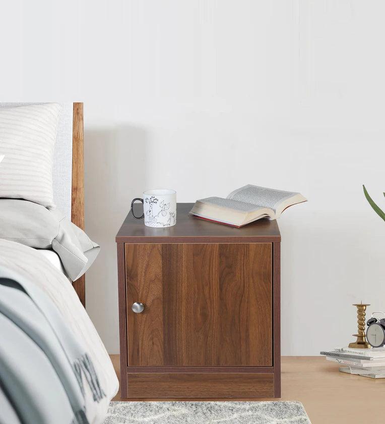 Bedside Table In Columbian Walnut Finish with Storage - Ouch Cart