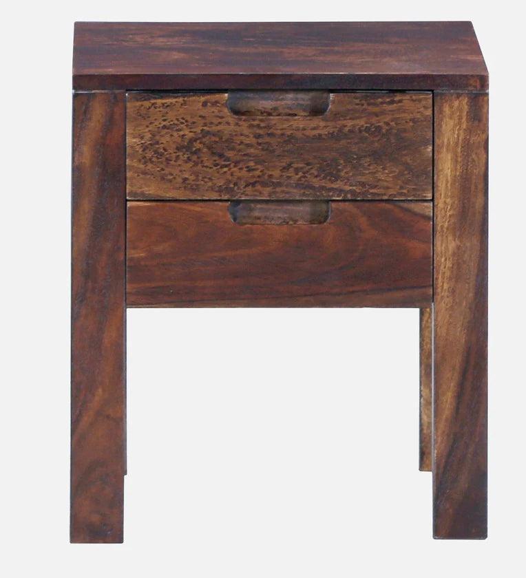 Sheesham Wood Bedside Table in Scratch Resistant Provincial Teak Finish With Drawers - Ouch Cart