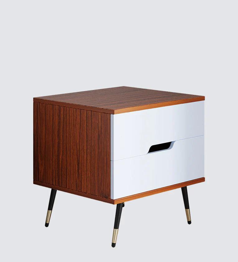Bedside Table in Natural Teak & Cold White Finish - Ouch Cart