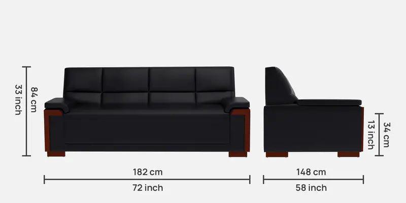Leatherette 3 Seater Sofa in Black Colour - Ouch Cart
