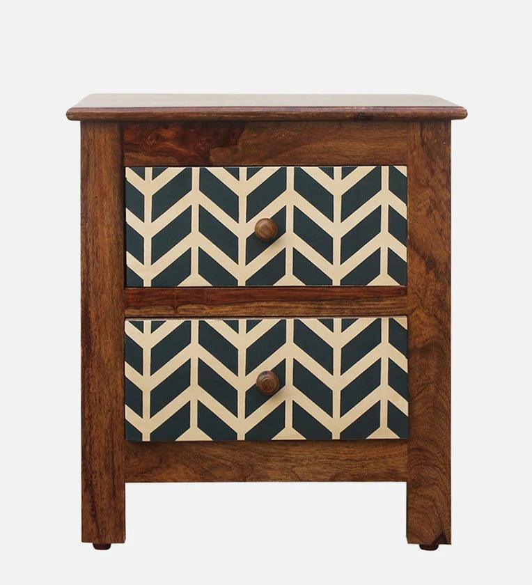 Sheesham Wood Bedside Table in Teak Finish with Drawers - Ouch Cart