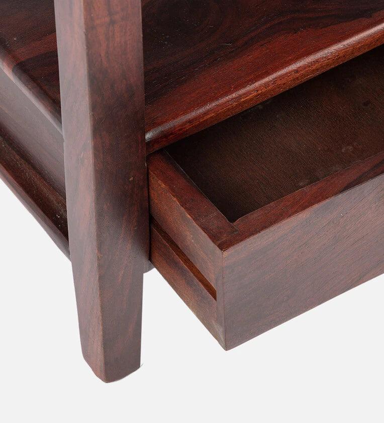 One Sheesham Wood Bedside Table in Walnut Finish with Drawer - Ouch Cart
