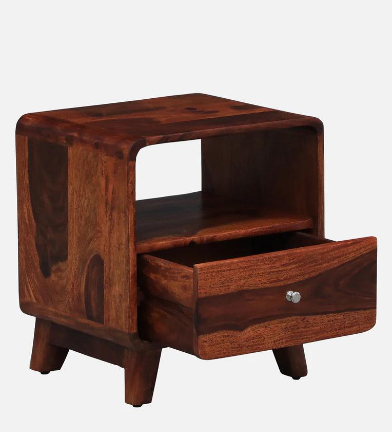 Solid Wood Bedside Table In Scratch Resistant Honey Oak Finish With Drawer - Ouch Cart