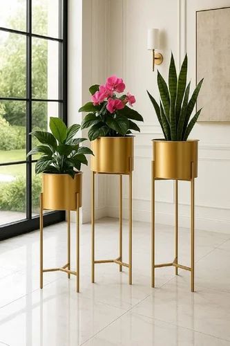 Living Room Metal Planter For Indoor Kiving Planter Pot Inclued (Set of 3 ) Planter Pot