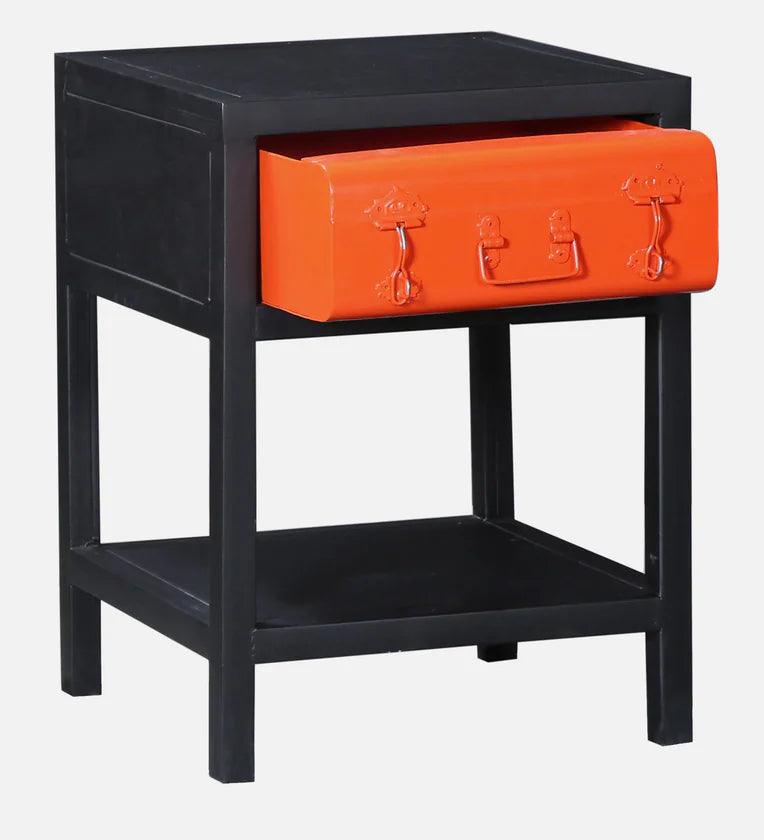 Metal Bedside Table In Dual Tone Finish With Drawer - Ouch Cart
