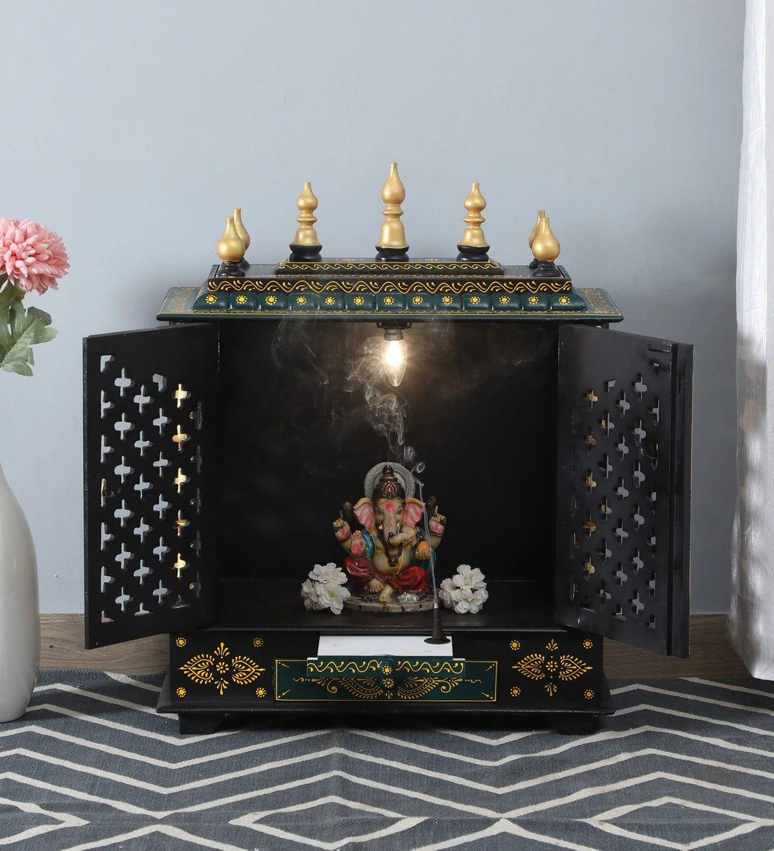 Multicolor Sheesham Wood & MDF Pooja Mandir With Door, - Ouch Cart