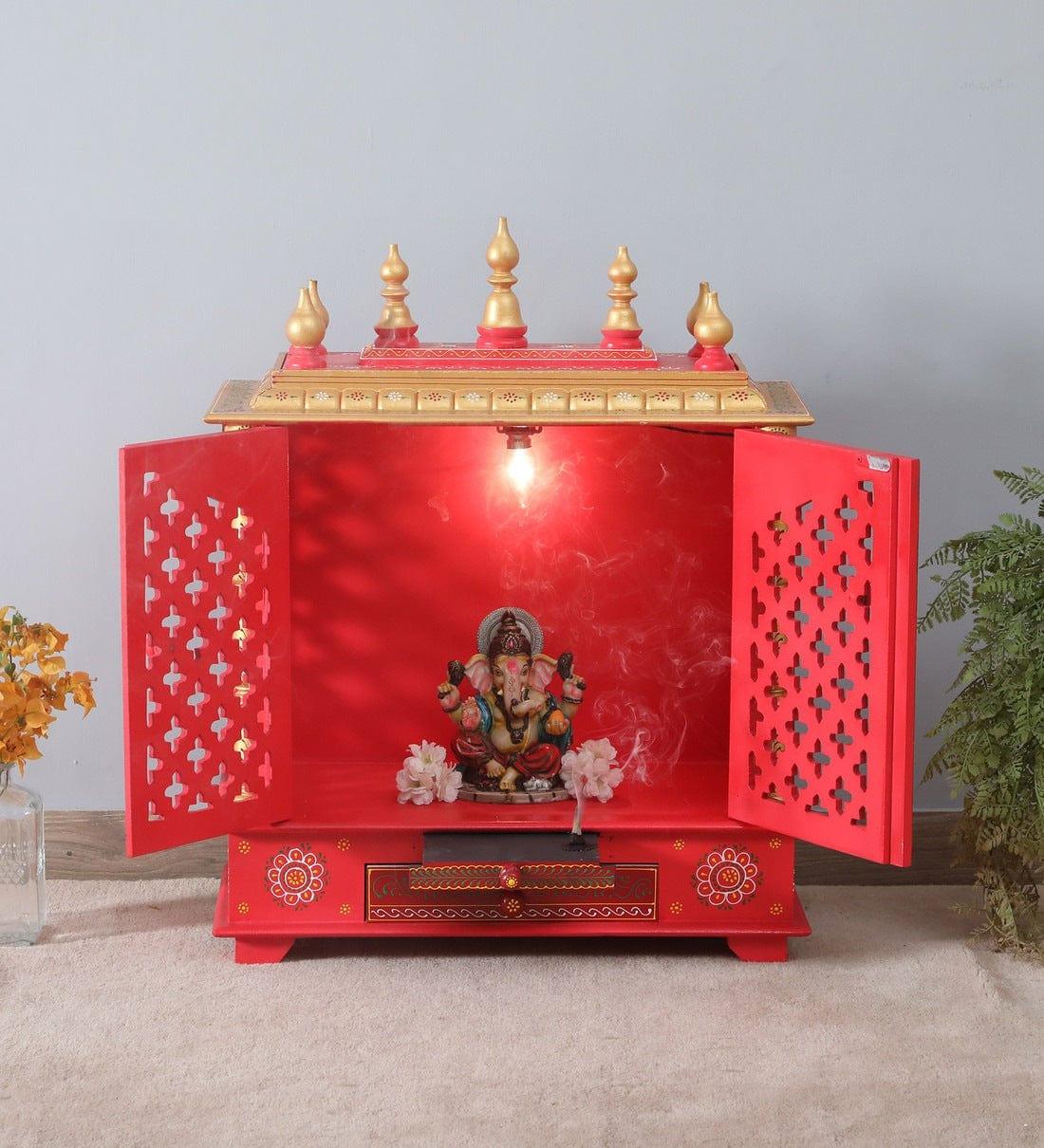 Multicolor Sheesham Wood & MDF Pooja Mandir With Door, - Ouch Cart
