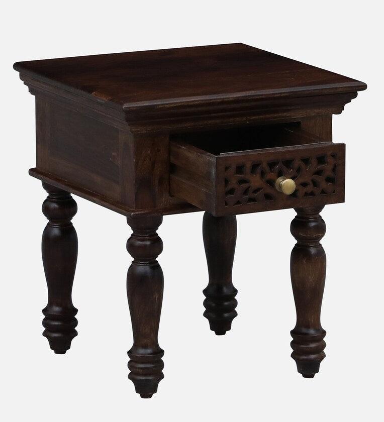 Sheesham Wood Bedside Table In Provincial Teak With Drawer - Ouch Cart