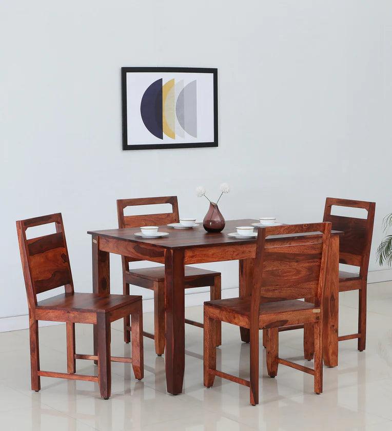 Sheesham Wood 4 Seater Dining Set In Scratch Resistant Honey Oak Finish - Ouch Cart