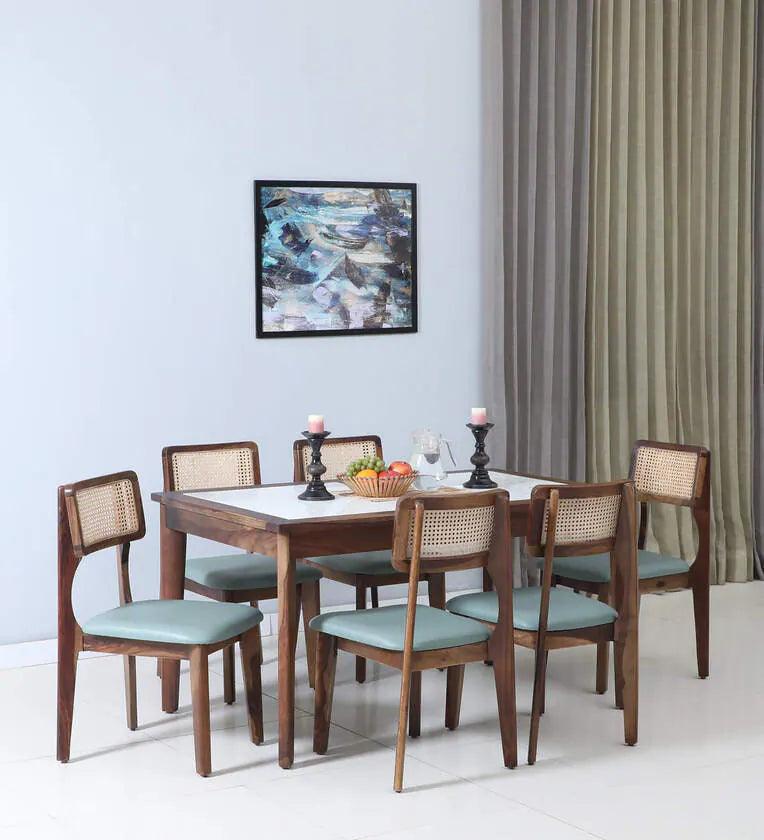 Sheesham Wood 6 Seater Dining Set In Scratch Resistant Provincial Teak Finish with - Ouch Cart