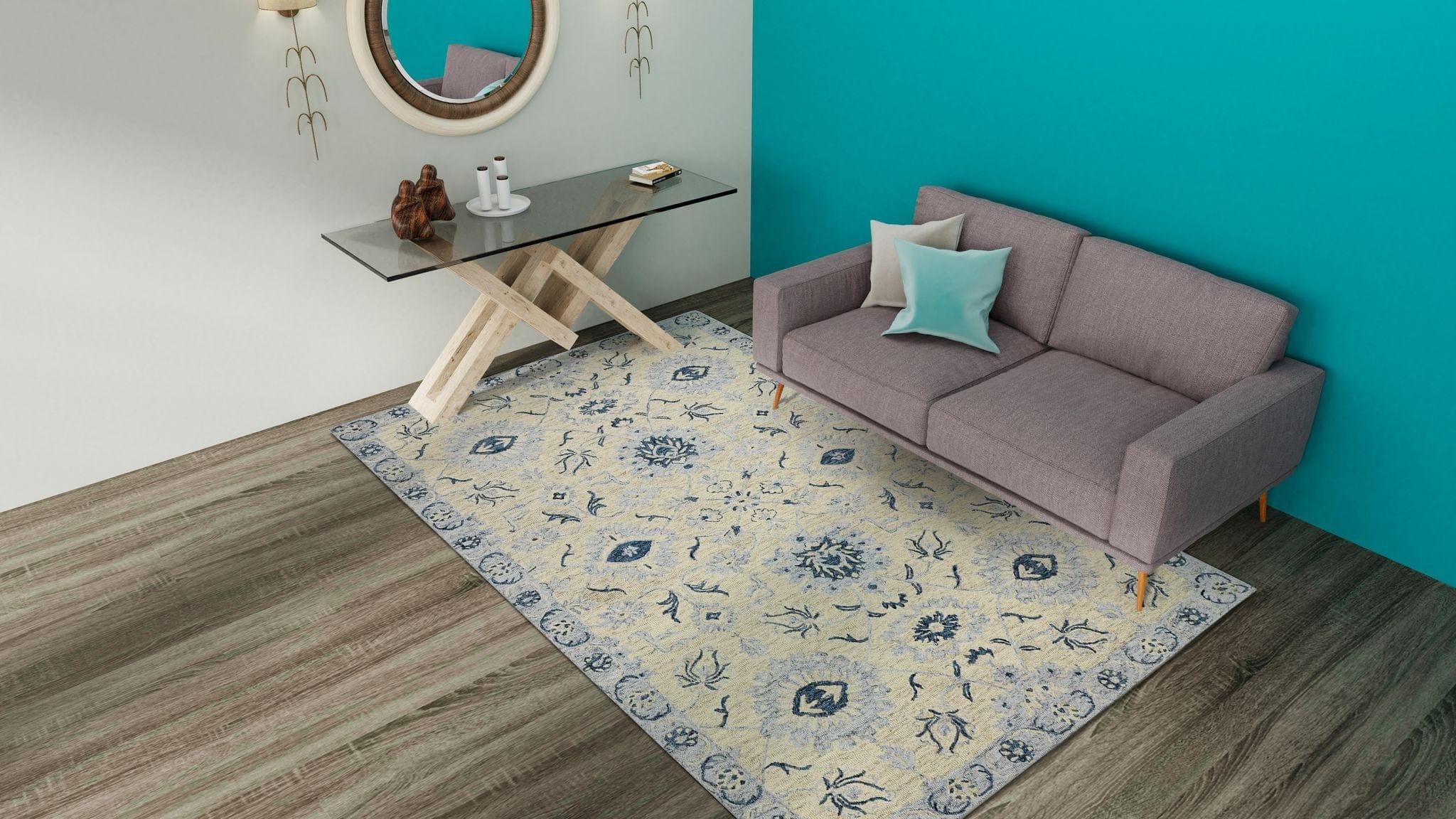 Light Blue Wool Romania 5x8 Feet Hand-Tufted Carpet - Rug - Ouch Cart