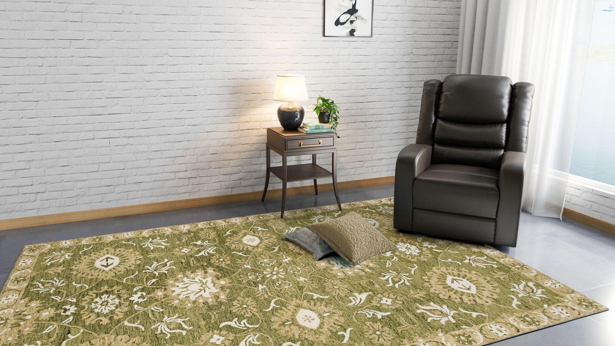 Olive Green Wool Romania 5x8 Feet Hand-Tufted Carpet - Rug - Ouch Cart