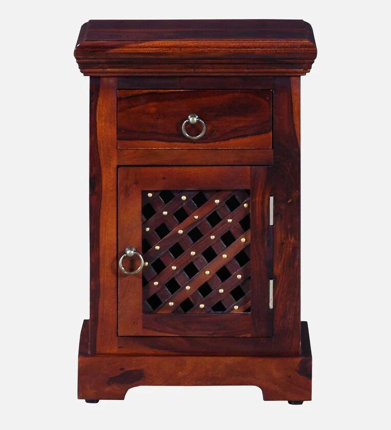 Sheesham Wood Lhs Bedside Table In Scratch Resistant Honey Oak Finish With Drawers - Ouch Cart