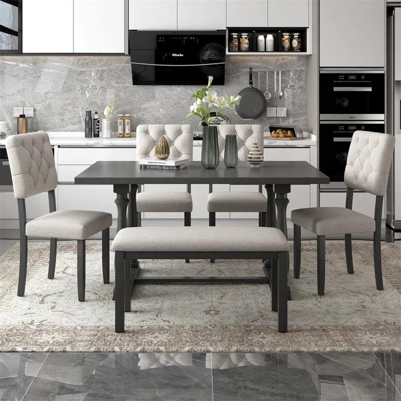6 - Piece Solid Wood Trestle Dining Set - Ouch Cart