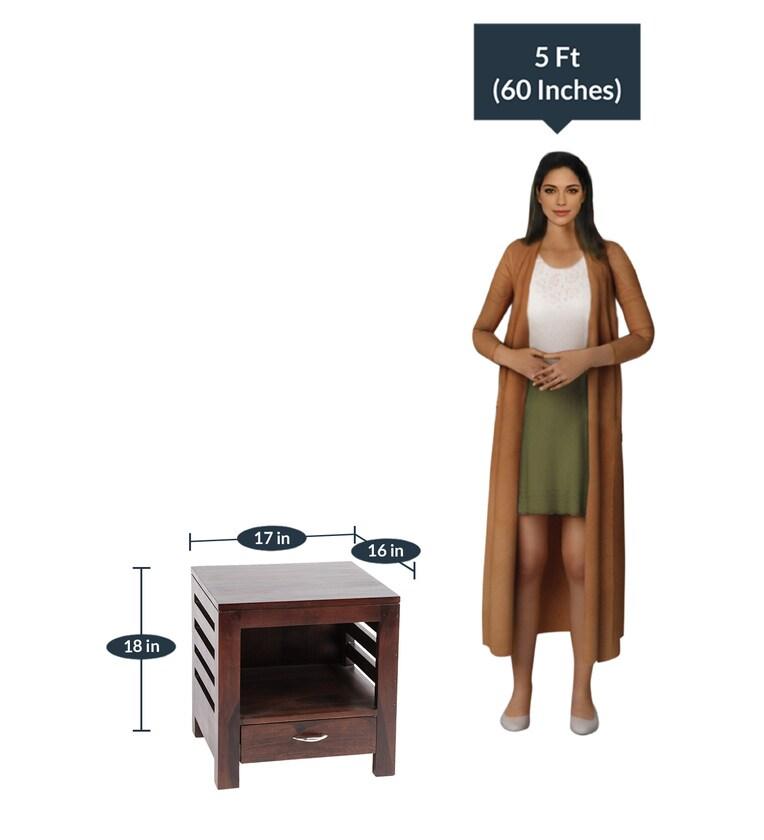 Sheesham Wood Bedside Table in Walnut Finish with Drawer - Ouch Cart