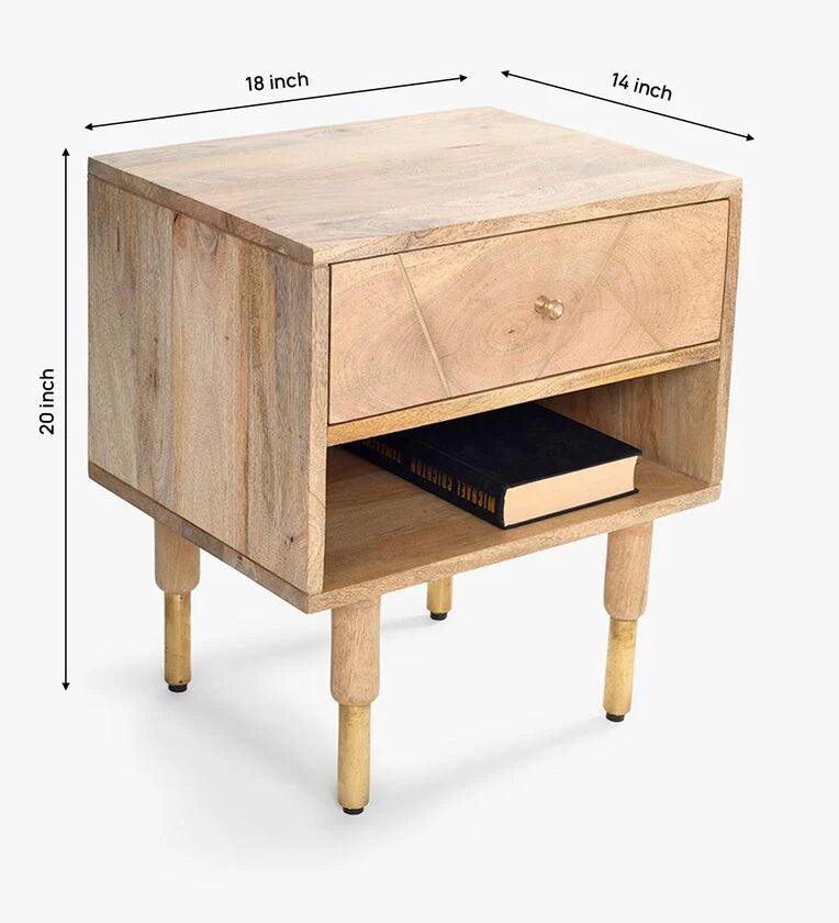 Solid Wood Bedside Table In Natural Finish - Ouch Cart