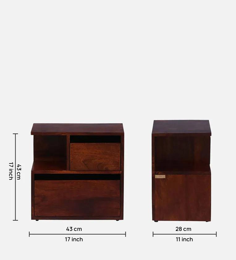 Z Solid Wood Lhs Bedside Table In Honey Oak Finish With Drawers - Ouch Cart