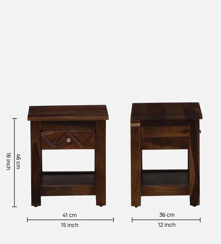 Sheesham Wood Bedside Table in Scratch Resistant Provincial Teak Finish With Drawer - Ouch Cart
