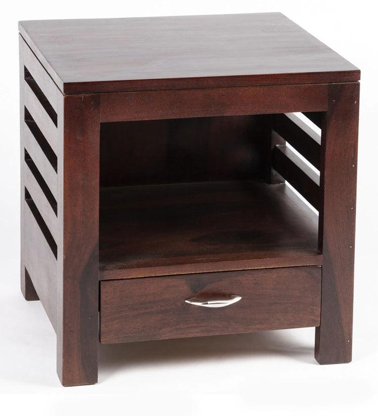 Sheesham Wood Bedside Table in Walnut Finish with Drawer - Ouch Cart