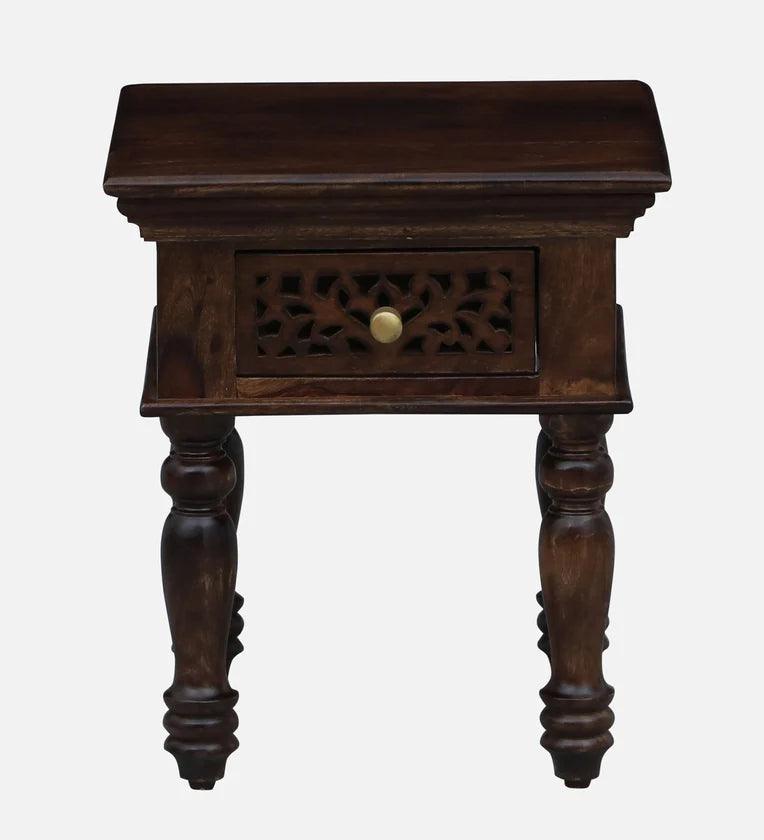 Sheesham Wood Bedside Table In Provincial Teak With Drawer - Ouch Cart