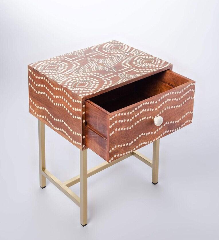 Solid Wood Bedside Table In Natural Finish - Ouch Cart