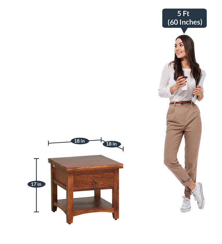 Sheesham Wood Bedside Table in Scratch Resistant Honey Oak Finish With Drawer - Ouch Cart