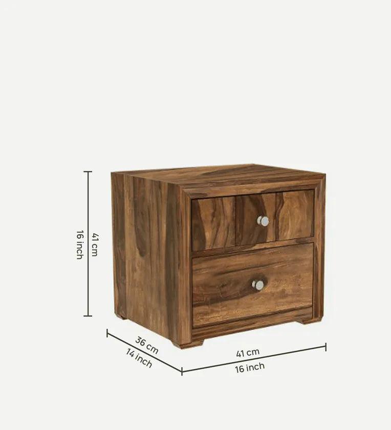 Sheesham Wood Bedside Table In Rustic Teak Finish With Drawers - Ouch Cart