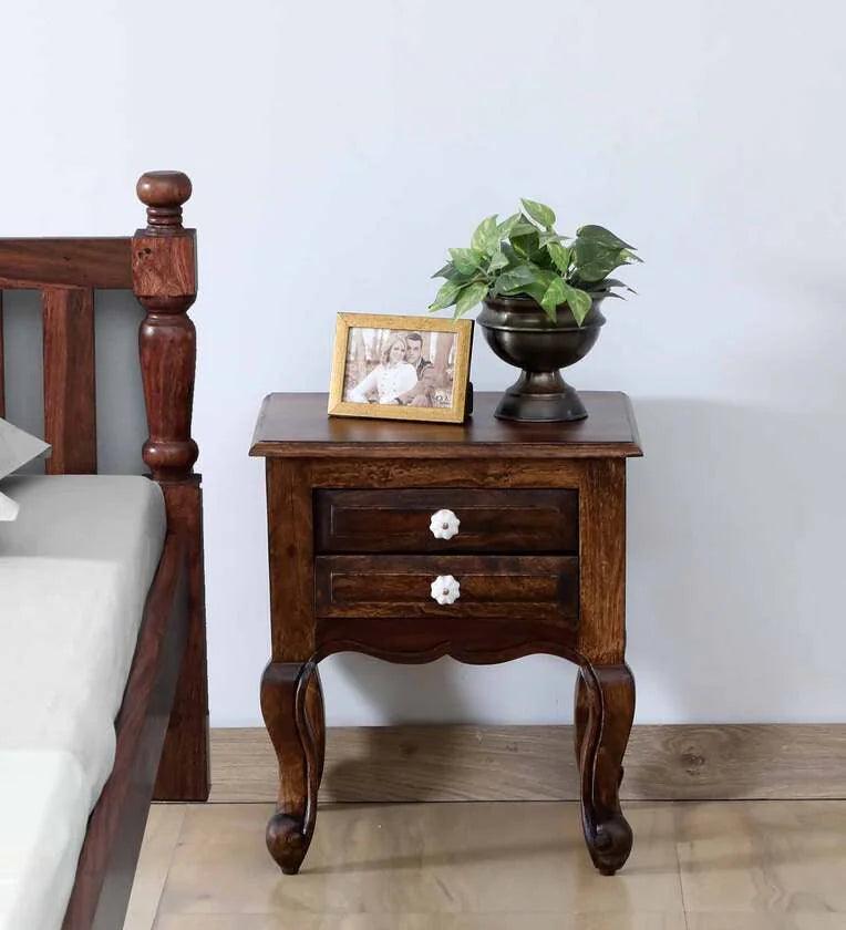Sheesham Bedside Table In Scratch Resistant Provincial Teak Finish - Ouch Cart