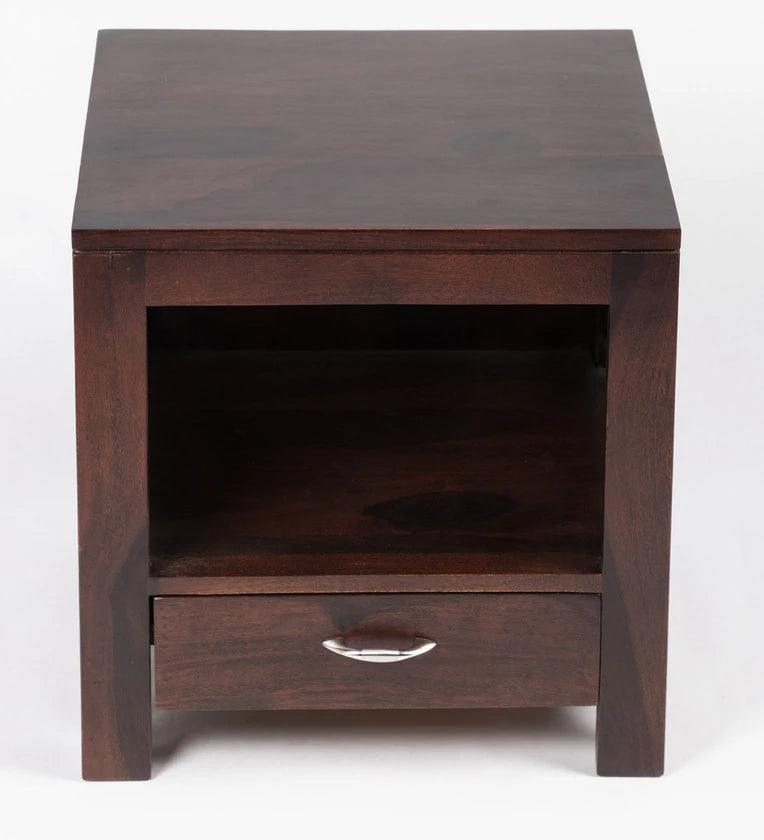 Sheesham Wood Bedside Table in Walnut Finish with Drawer - Ouch Cart