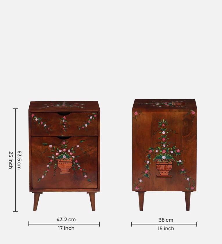 Solid Wood Bedside Table In Hand-Painted Multicolour With Premium Gloss finish - Ouch Cart