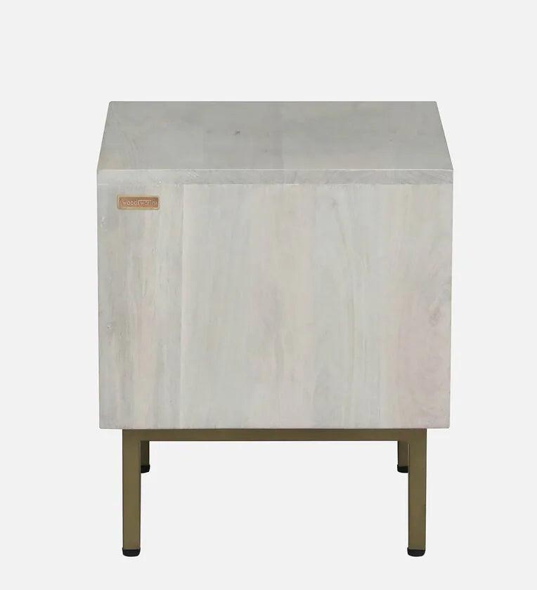 Solid Wood Bedside Table In Whitewash Finish With Drawer - Ouch Cart