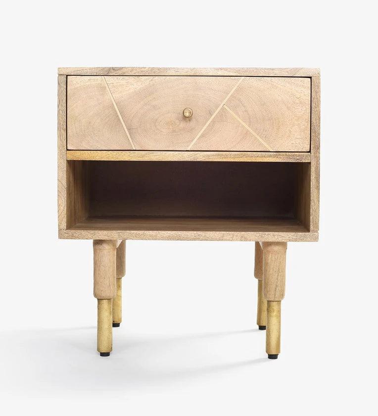 Solid Wood Bedside Table In Natural Finish - Ouch Cart