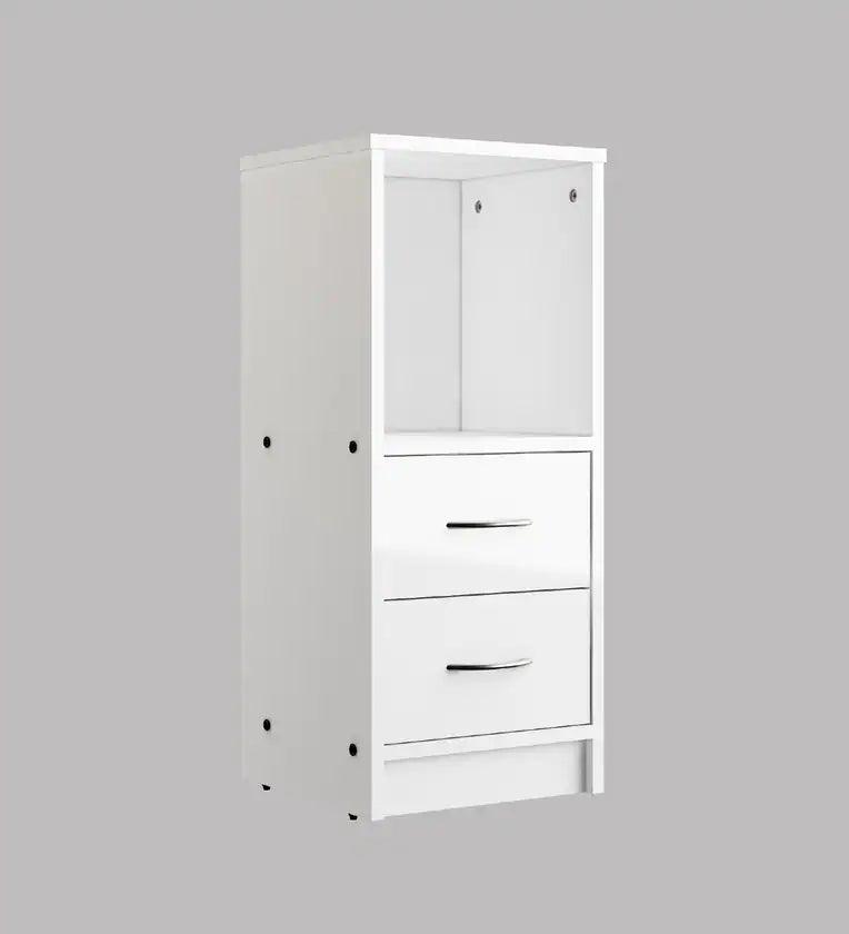 Bedside Table in White Colour With Drawers - Ouch Cart