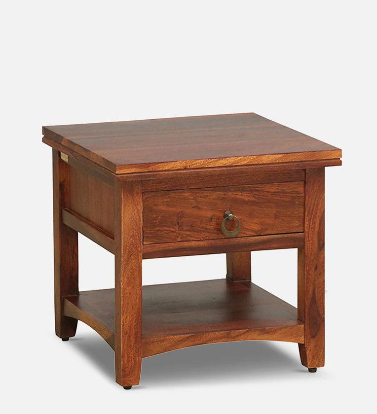 Sheesham Wood Bedside Table in Scratch Resistant Honey Oak Finish With Drawer - Ouch Cart