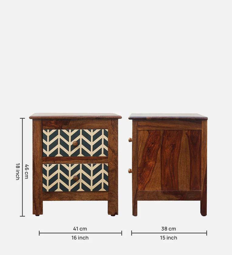 Sheesham Wood Bedside Table in Teak Finish with Drawers - Ouch Cart