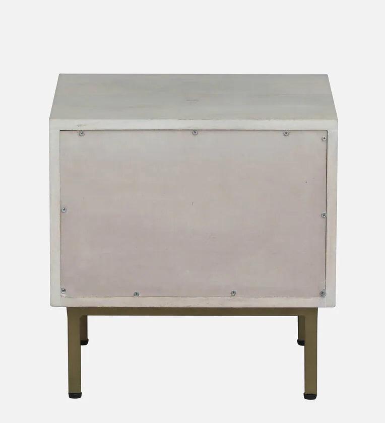 Solid Wood Bedside Table In Whitewash Finish With Drawer - Ouch Cart