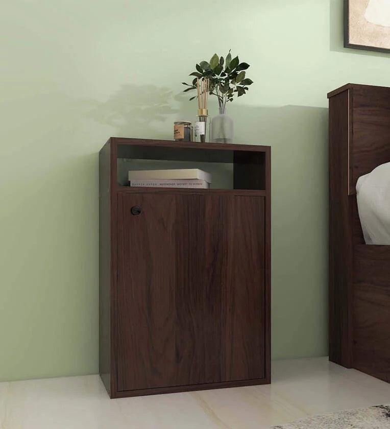 Bed Side Table with Storage in Walnut Finish - Ouch Cart