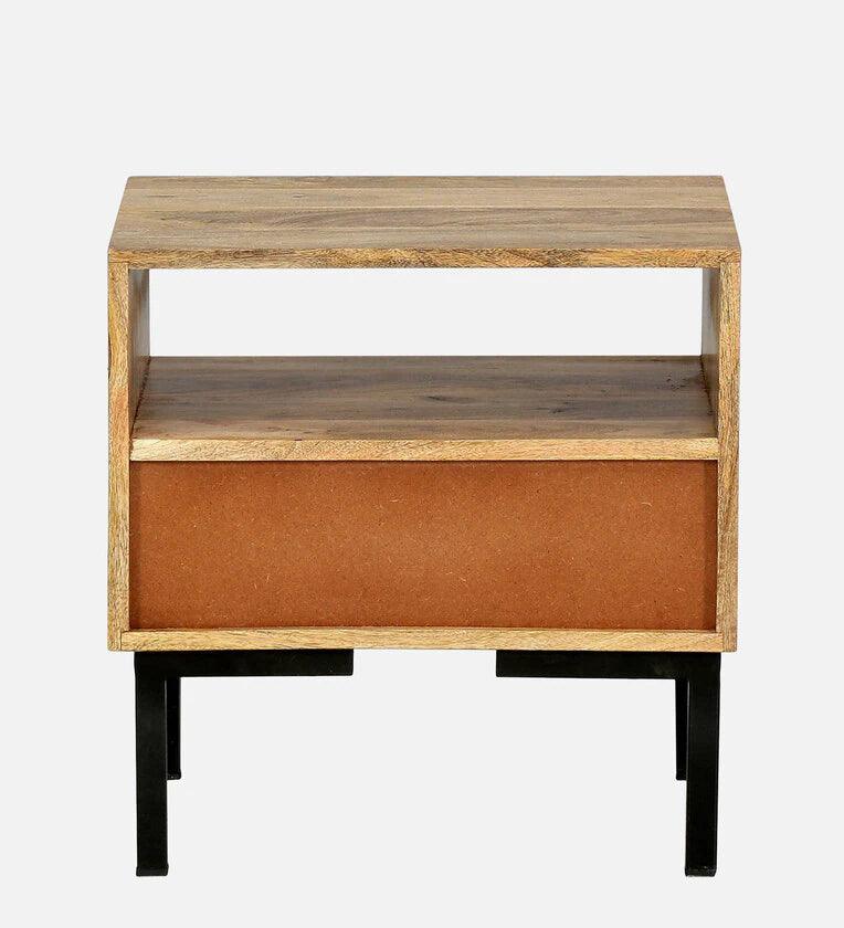Solid Wood Bedside Table In Scratch Resistant Natural Finish With Drawer - Ouch Cart