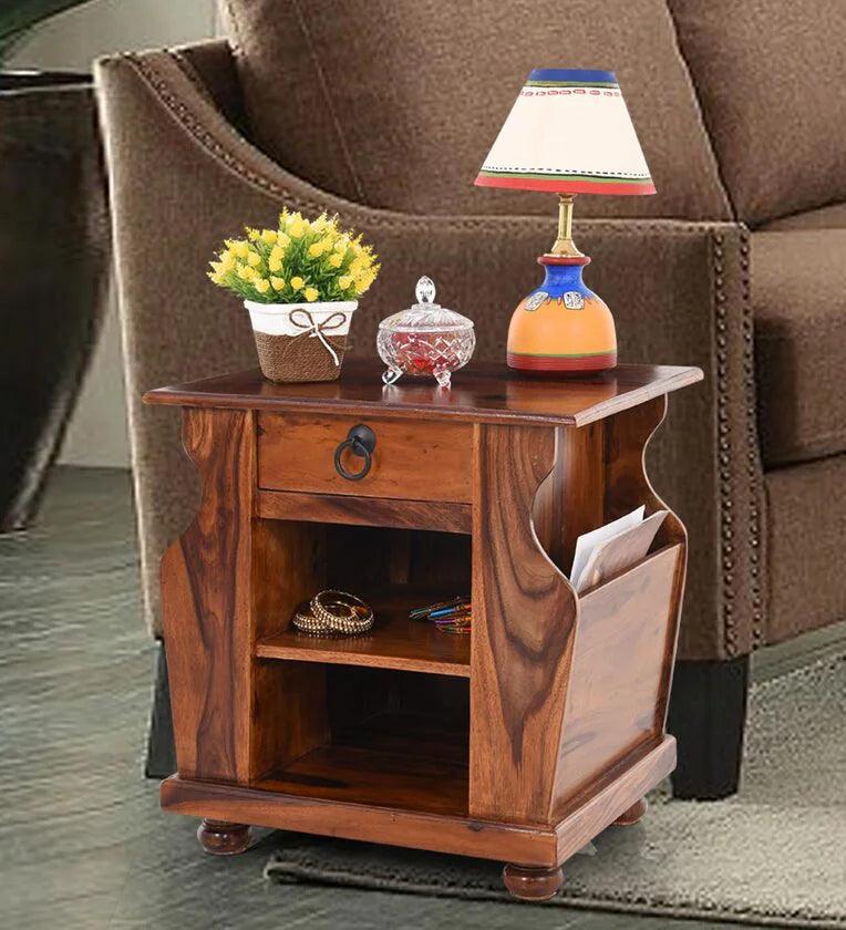 Sheesham Wood Bedside Table In Brown Colour - Ouch Cart