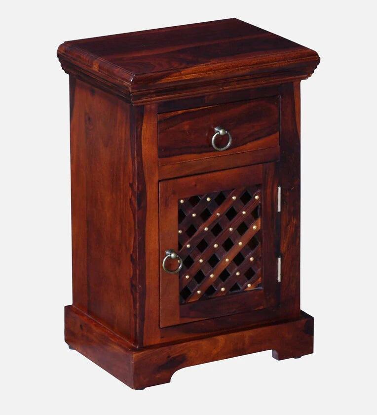 Sheesham Wood Lhs Bedside Table In Scratch Resistant Honey Oak Finish With Drawers - Ouch Cart