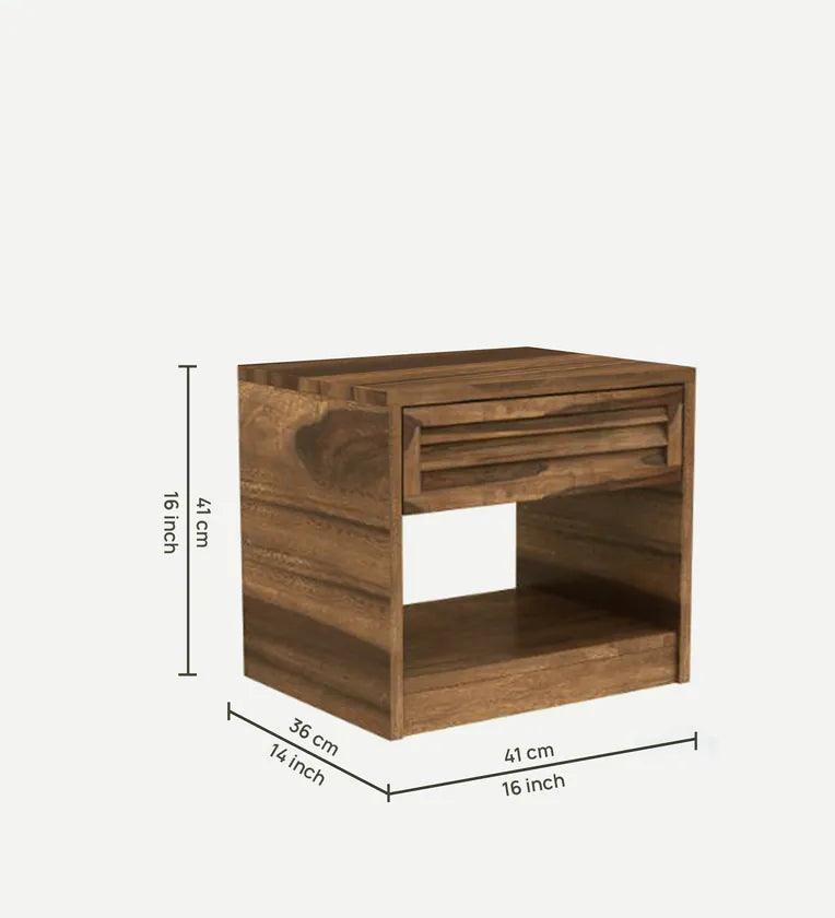 Sheesham Wood Bedside Table In Rustic Teak Finish With Drawer - Ouch Cart