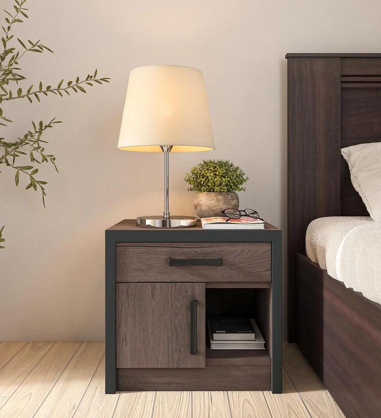 Bedside Table in Brown Oak Finish with Drawer - Ouch Cart