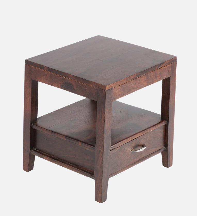 One Sheesham Wood Bedside Table in Walnut Finish with Drawer - Ouch Cart