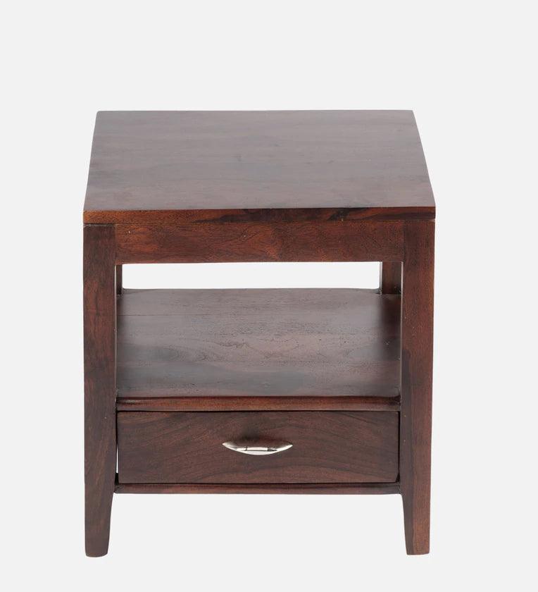 One Sheesham Wood Bedside Table in Walnut Finish with Drawer - Ouch Cart